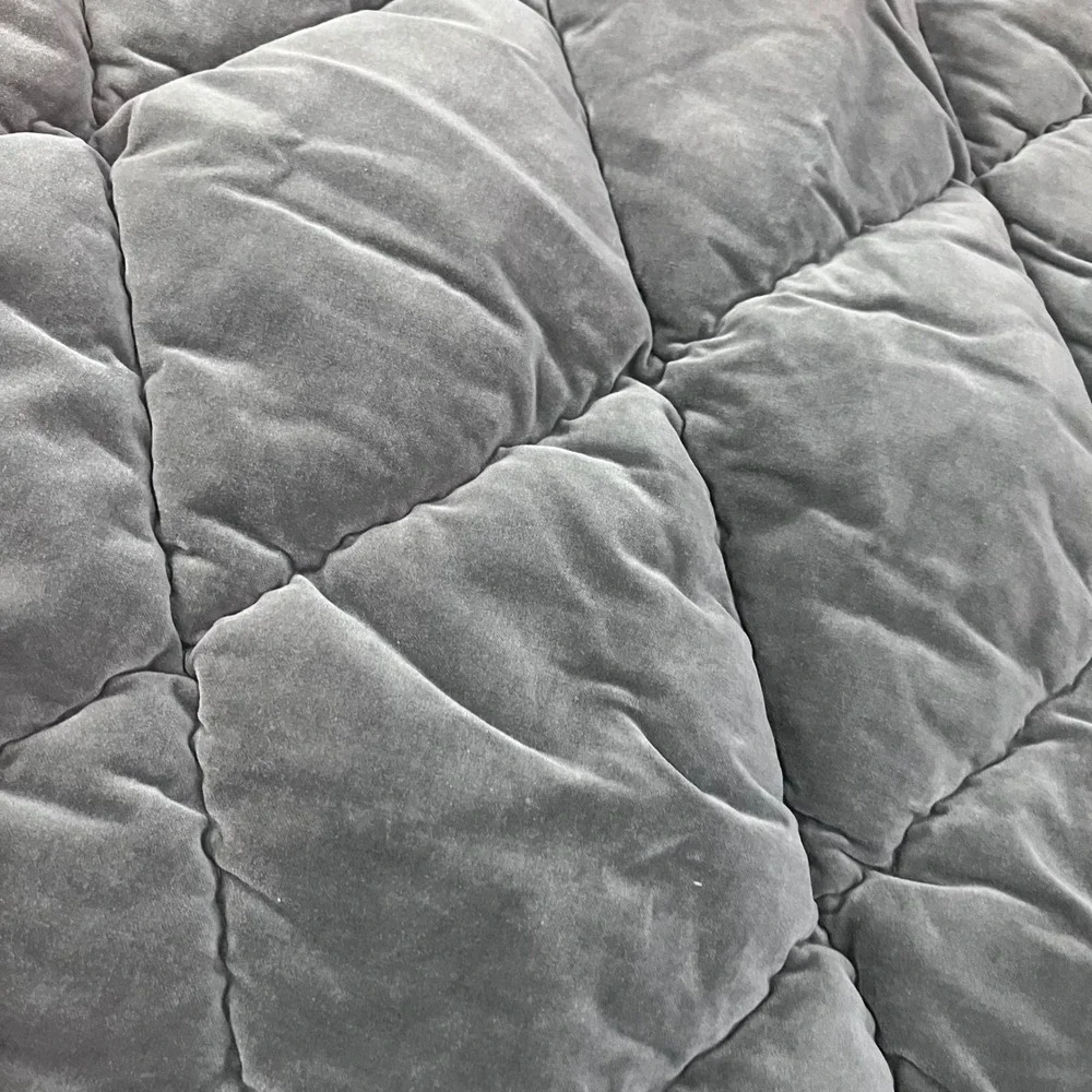 Pottery Barn Charcoal Grey Velvet Diamond Quilted Euro Sham Linen Blend Back